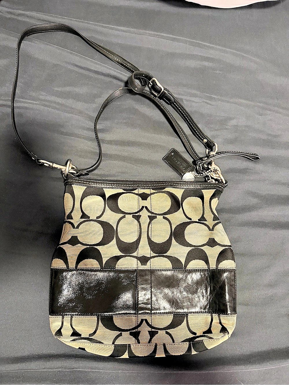 Coach Signature Stripe Hobo Crossbody Bag Brown & Black